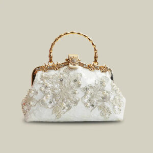 Floral Embroidery Evening White Bridal Clutch