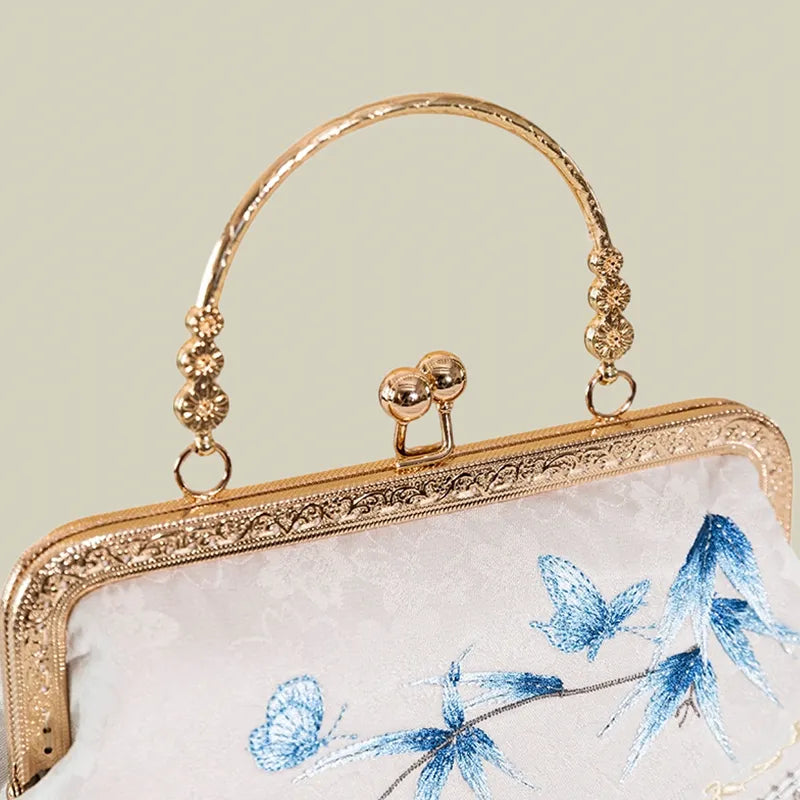 Butterfly Embroidered Tassel White Evening Bag - Image 6