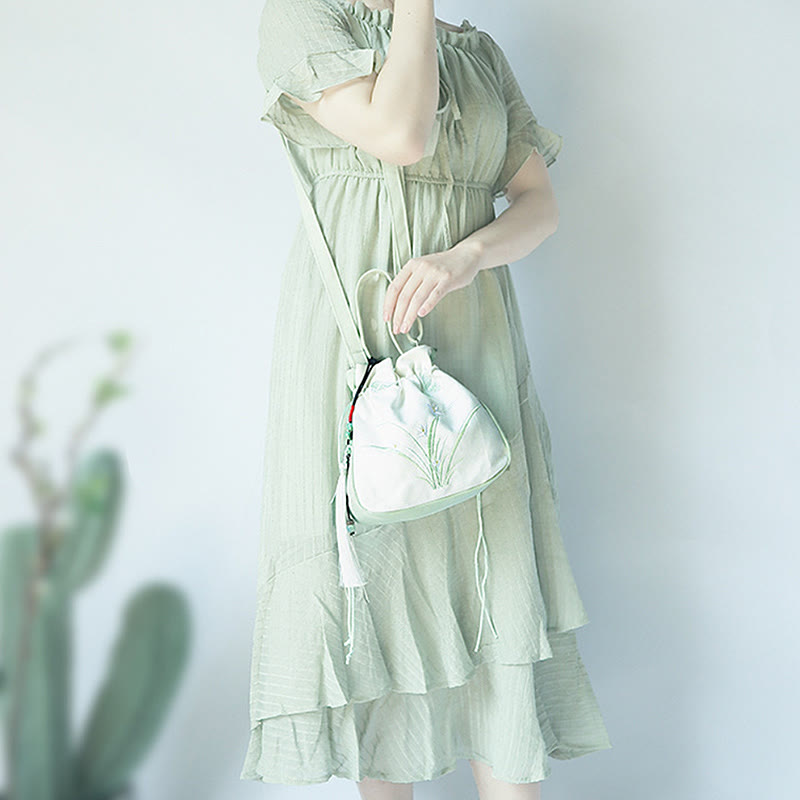 Handmade Embroidered Flowers Canvas Tote Shoulder Bag Handbag - Image 4