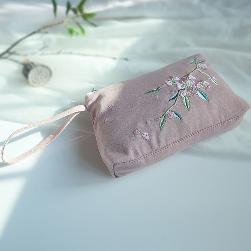 Small Flower Plum Cherry Crane Peach Blossom Embroidery Canvas Wallet Shopping Purse - Image 27