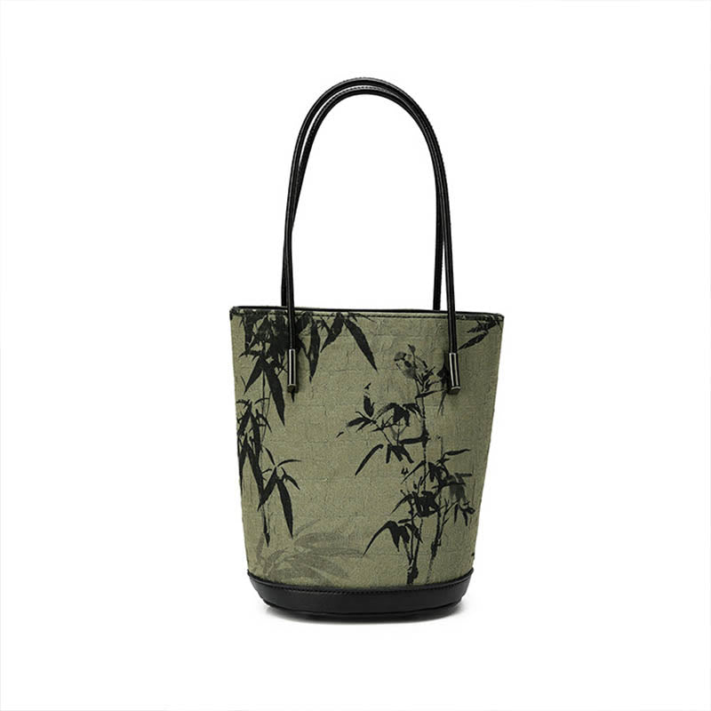 Green Bamboo Print Vintage Crossbody Bag Handbag - Image 5