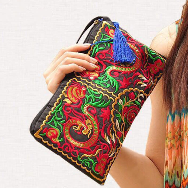 Dragon Butterfly Cosmos Flower Embroidery Wallet Shopping Purse - Image 4