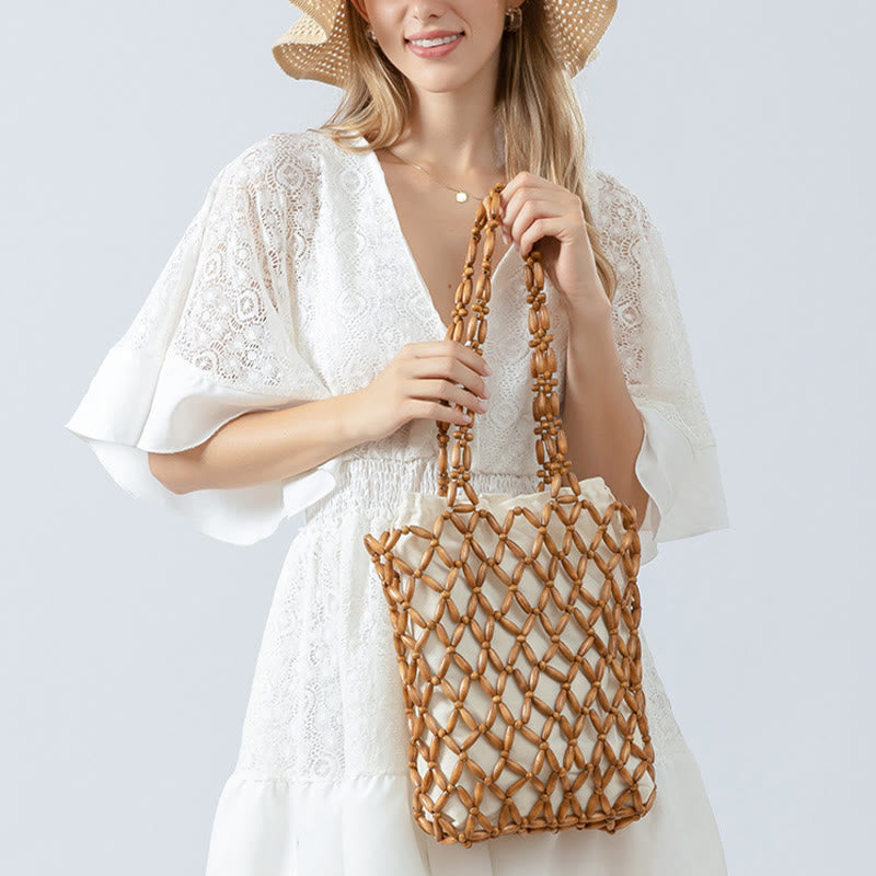 Hand-woven Wooden Beads Shoulder Bag Handbag - Image 15