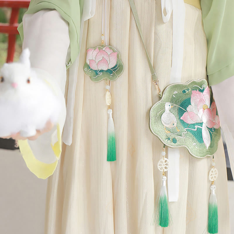 Luck Embroidery Lotus Koi Fish Rabbit Flower Hanfu Bag Crossbody Bag Shoulder Bag - Image 9