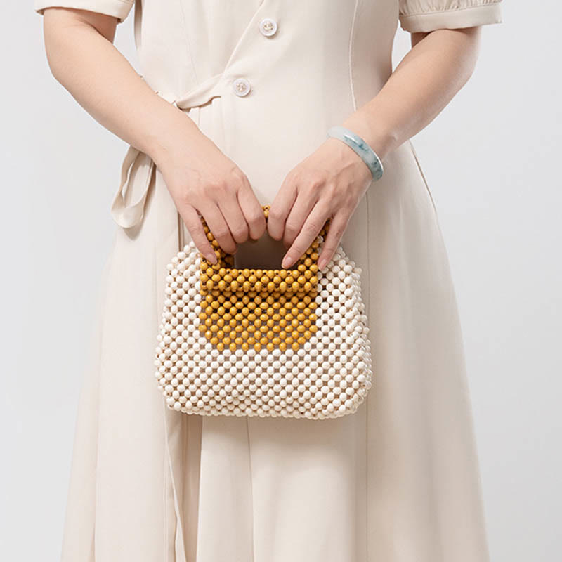 Hand-woven Wooden Beads Square Tote Handbag - Image 6