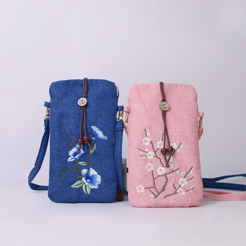 Small Embroidered Flowers Crossbody Bag Shoulder Bag Cellphone Bag 11*20cm - Image 2