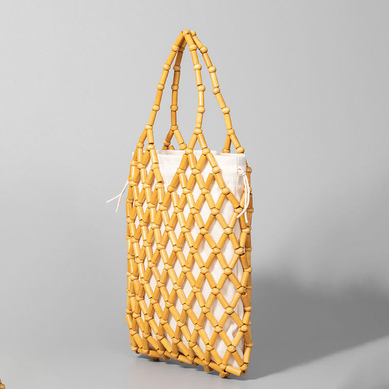 Hand-woven Mesh Hollow Wooden Beads Handbag - Image 11