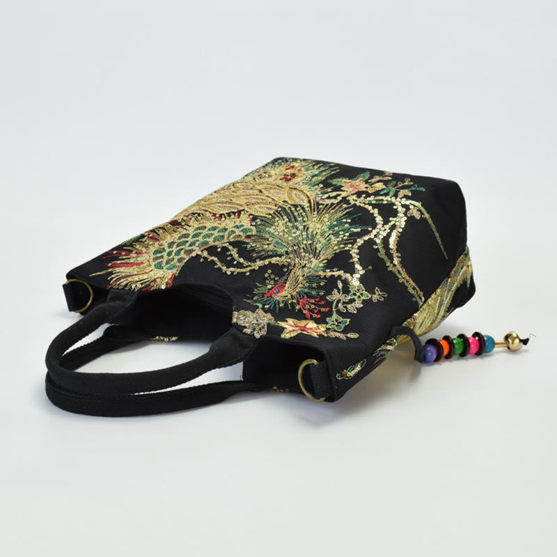 Peacock Double-sided Embroidery Tote Bag Shoulder Bag Crossbody Bag - Image 10
