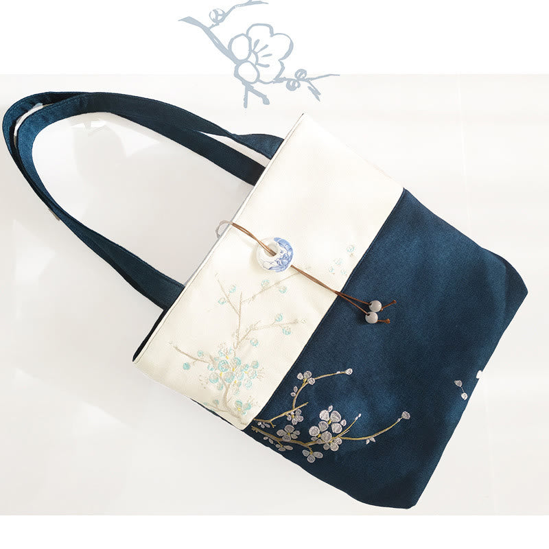 Pear Flower Plum Peach Blossom Bamboo Embroidery Canvas Large Capacity Shoulder Bag Tote Bag - Image 32