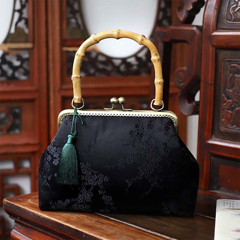 Dragonfly Crane Bamboo Leaves Plum Blossom Bamboo Handles Handbag - Image 13