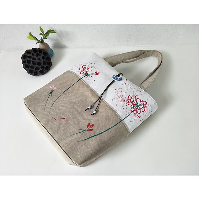 Pear Flower Plum Peach Blossom Bamboo Embroidery Canvas Large Capacity Shoulder Bag Tote Bag - Image 48
