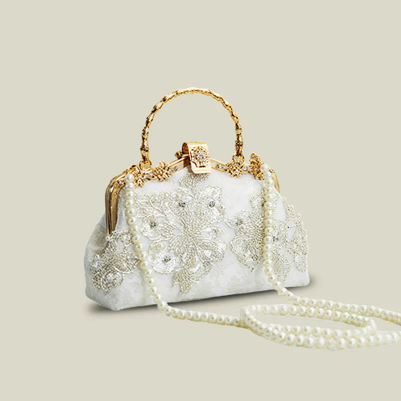 Floral Embroidery Evening White Bridal Clutch - 이미지 4