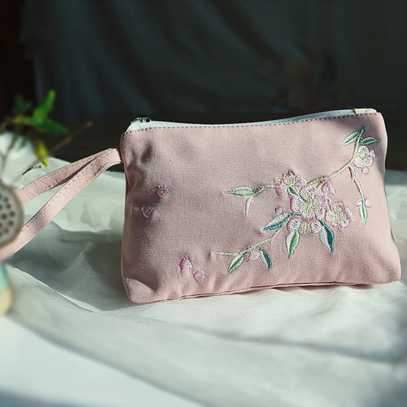 Small Flower Plum Cherry Crane Peach Blossom Embroidery Canvas Wallet Shopping Purse - Image 25