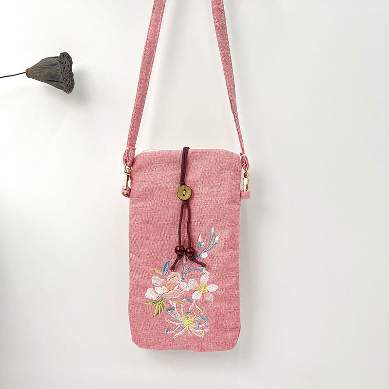 Small Embroidered Flowers Crossbody Bag Shoulder Bag Cellphone Bag 11*20cm - Image 41