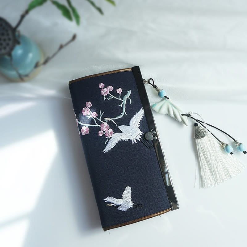 Flower Plum Peach Blossom Bamboo Double-sided Embroidery Large Capacity Cash Holder Wallet Shopping Purse - Image 26