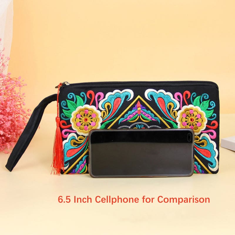 Dragon Butterfly Cosmos Flower Embroidery Wallet Shopping Purse - Image 25