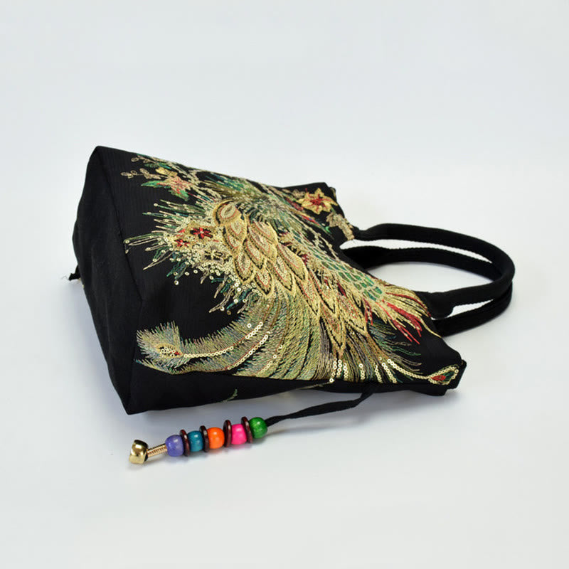Peacock Double-sided Embroidery Tote Bag Shoulder Bag Crossbody Bag - Image 15