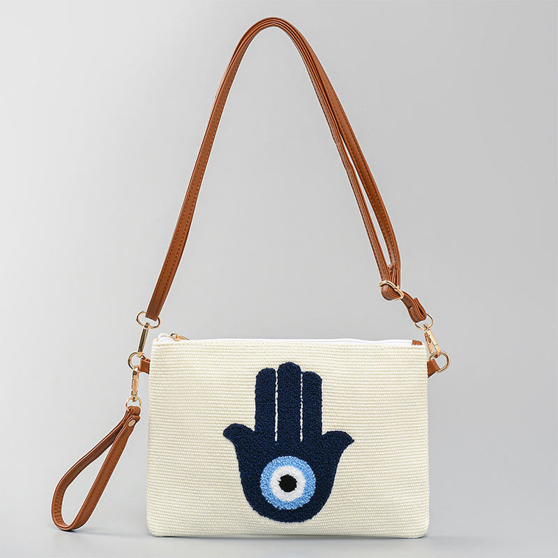 Evil Eye Leaf Hamsa Canvas Crossbody Bag Shoulder Bag Handbag - Image 15