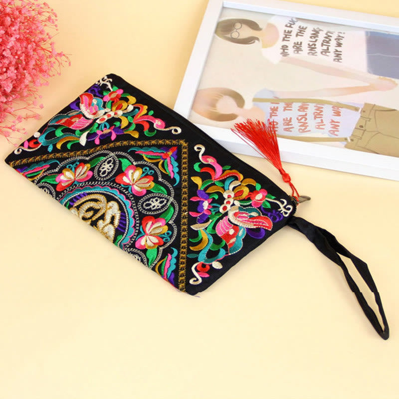 Dragon Butterfly Cosmos Flower Embroidery Wallet Shopping Purse - Image 12