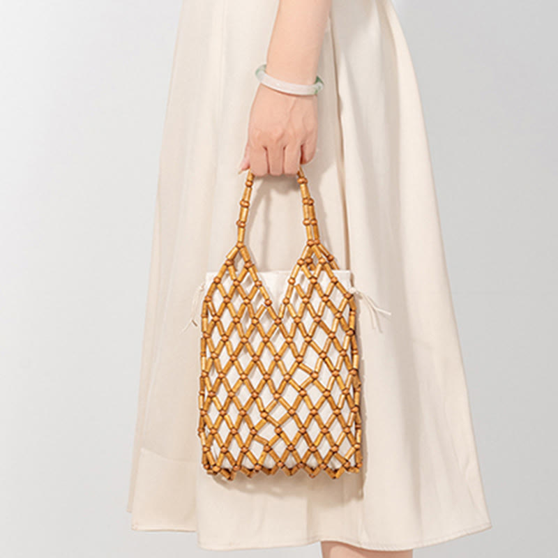 Hand-woven Mesh Hollow Wooden Beads Handbag - Image 9
