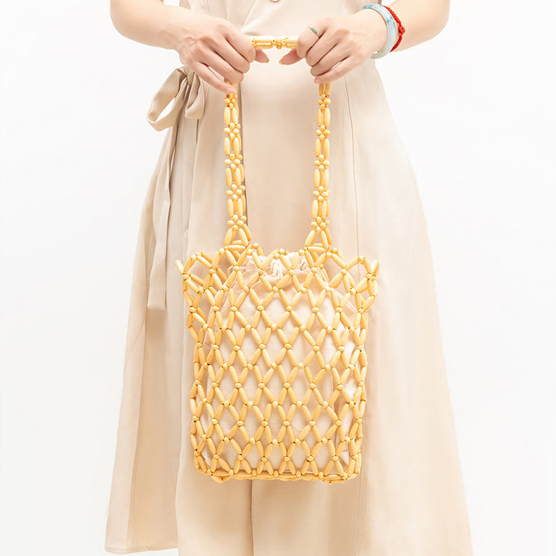 Hand-woven Wooden Beads Shoulder Bag Handbag - Image 20