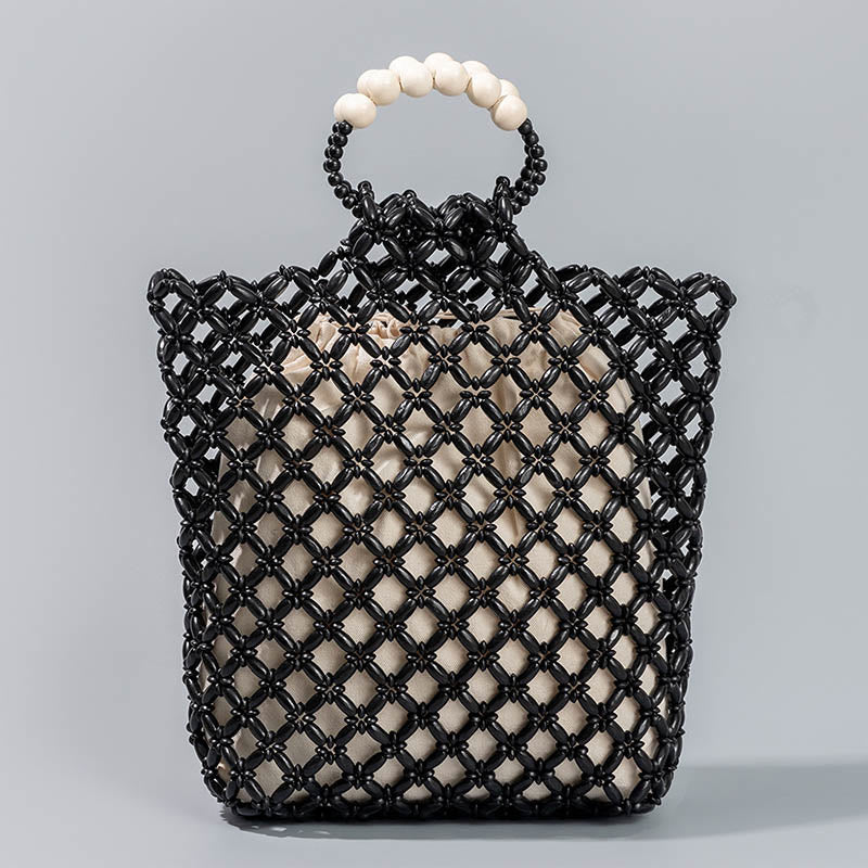 Hand-woven Fishing Line Braiding Mesh Hollow Wooden Beads Handbag - Image 12