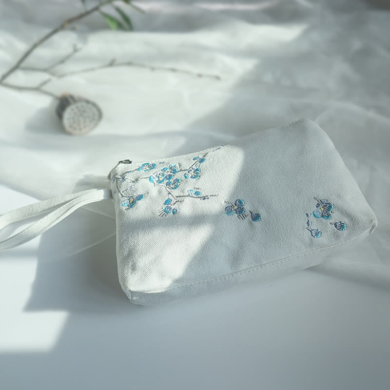 Small Flower Plum Cherry Crane Peach Blossom Embroidery Canvas Wallet Shopping Purse - Image 23