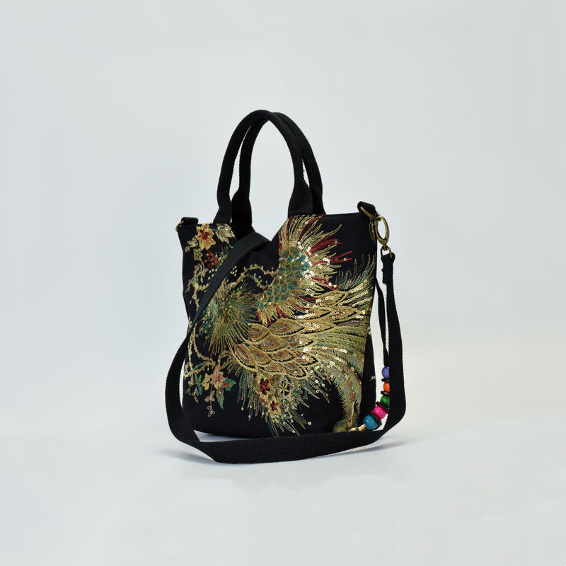 Peacock Double-sided Embroidery Tote Bag Shoulder Bag Crossbody Bag - Image 13
