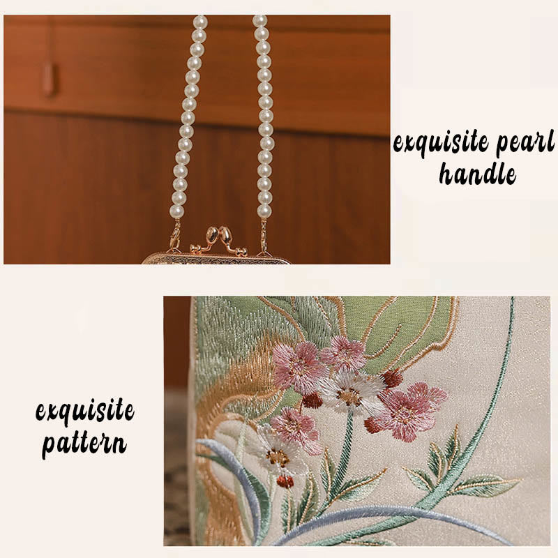 Mountain Stone Orchid Pattern Pearl Chain Crossbody Bag Handbag - Image 6