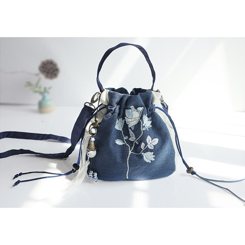 Handmade Embroidered Flowers Canvas Tote Shoulder Bag Handbag - Image 23