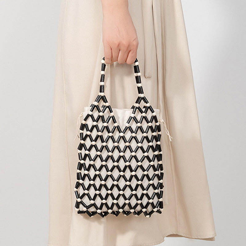 Hand-woven Mesh Hollow Wooden Beads Handbag - Image 3