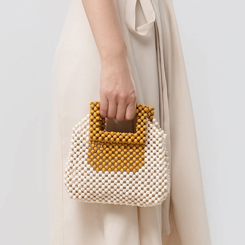 Hand-woven Wooden Beads Square Tote Handbag - Image 7