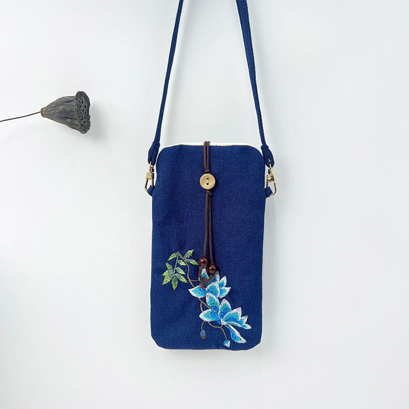 Small Embroidered Flowers Crossbody Bag Shoulder Bag Cellphone Bag 11*20cm - Image 29