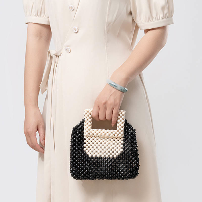 Hand-woven Wooden Beads Square Tote Handbag - Image 12