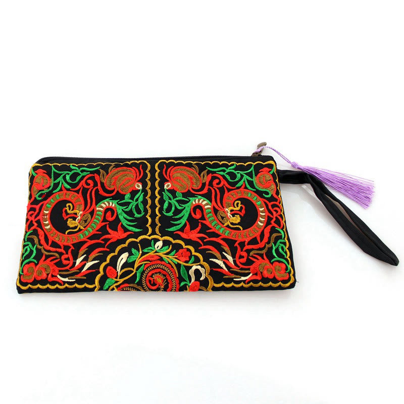 Dragon Butterfly Cosmos Flower Embroidery Wallet Shopping Purse - Image 7