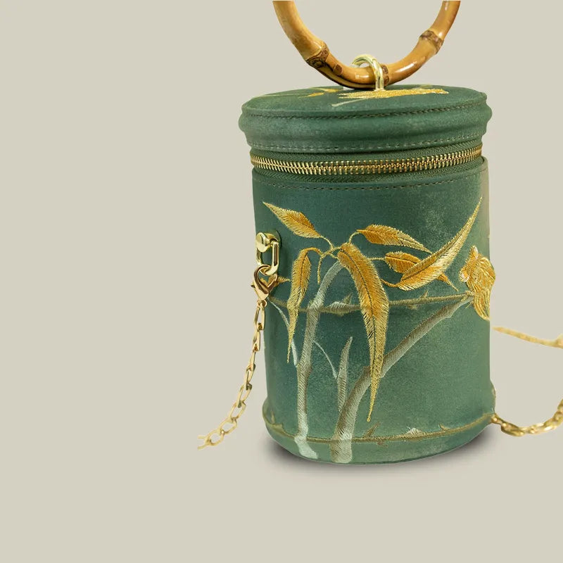 Cicada Song Embroidered Green Mini Bucket Bag - Image 25