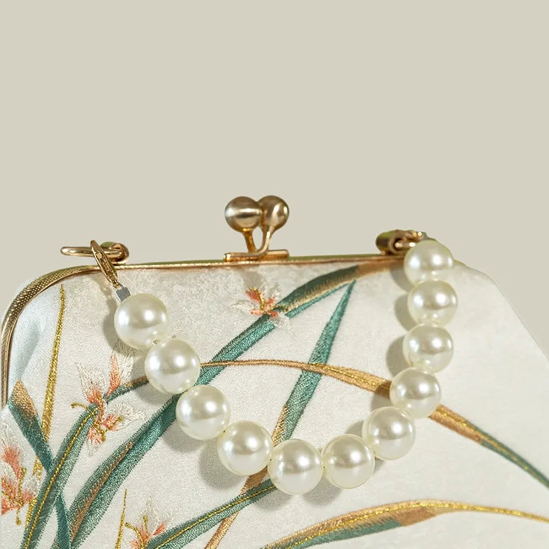 Orchid Bloom Embroidered Kiss-Lock Handbag with Pearl Handle - Image 4