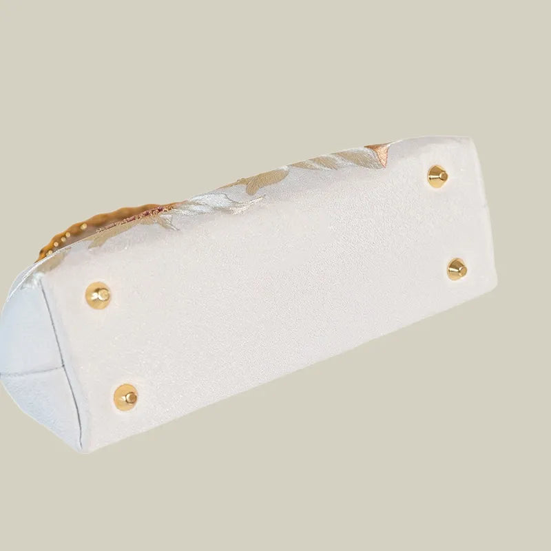 Lily Embroidered Pearl Chain Handbag with Metal Handle - Image 8
