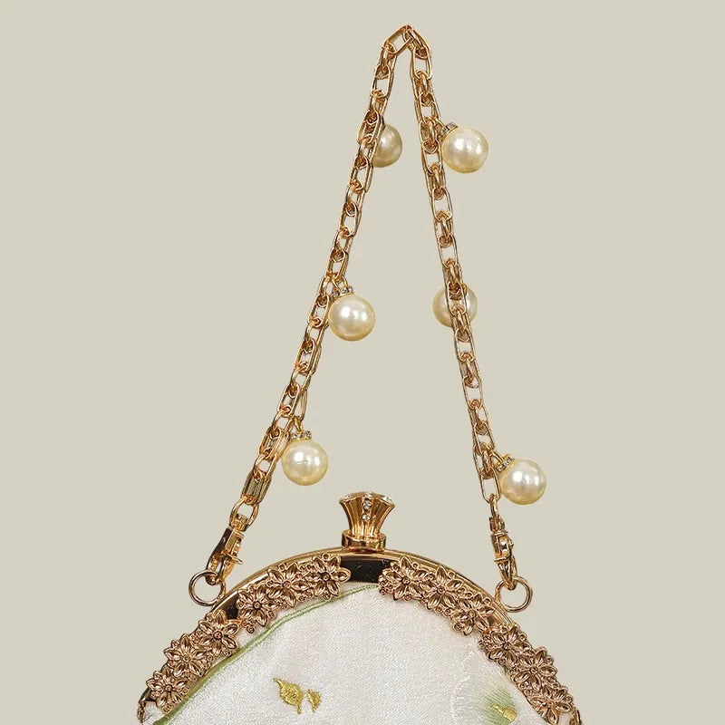 Calla Lily Embroidered Pearl Chain Handbag - Image 8