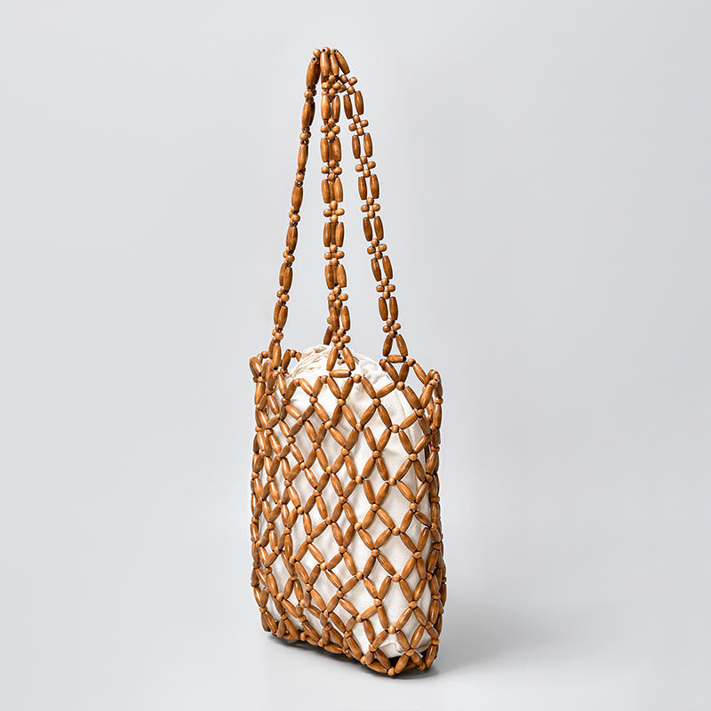 Hand-woven Wooden Beads Shoulder Bag Handbag - Image 2