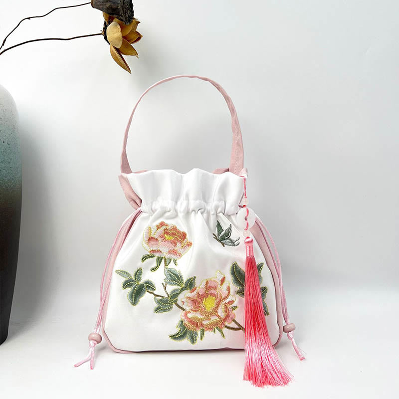 Embroidered Osmanthus Peony Grape Cat Cotton Linen Tote Crossbody Bag Shoulder Bag Handbag - Image 8