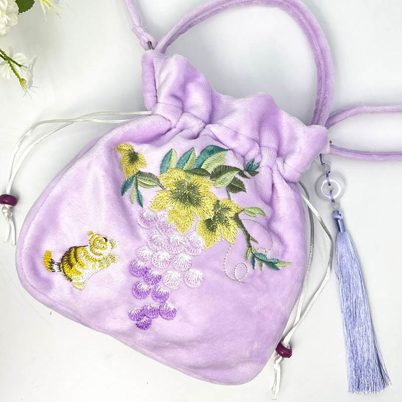Embroidered Osmanthus Peony Grape Cat Cotton Linen Tote Crossbody Bag Shoulder Bag Handbag - Image 13