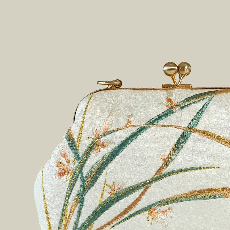 Orchid Bloom Embroidered Kiss-Lock Handbag with Pearl Handle - Image 6