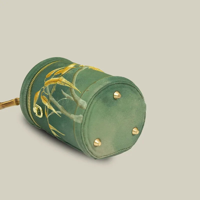Cicada Song Embroidered Green Mini Bucket Bag - Image 21