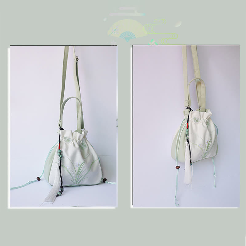 Handmade Embroidered Flowers Canvas Tote Shoulder Bag Handbag - Image 8