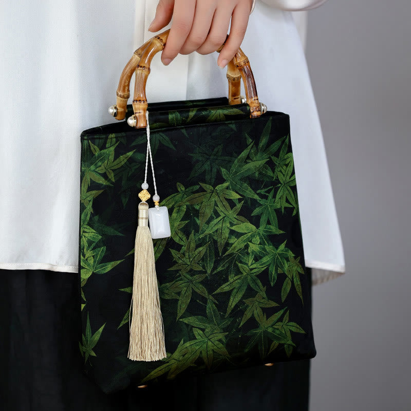 Bamboo Leaves Butterfly Koi Fish Bamboo Handles Handbag - Image 2