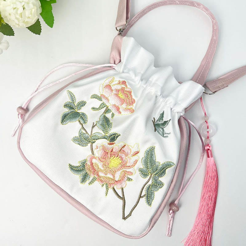 Embroidered Osmanthus Peony Grape Cat Cotton Linen Tote Crossbody Bag Shoulder Bag Handbag - Image 9
