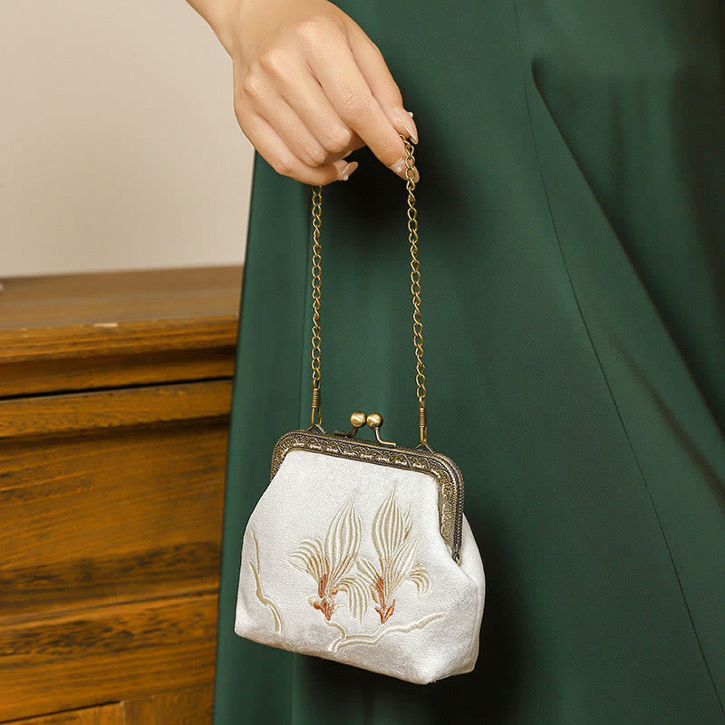 Orchids Oriental Cherry Butterfly Embroidery Metal Handle Handbag - Image 10