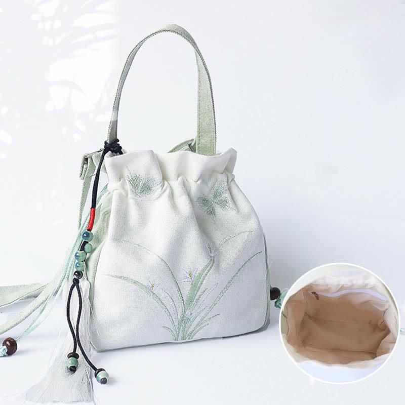 Handmade Embroidered Flowers Canvas Tote Shoulder Bag Handbag - Image 2