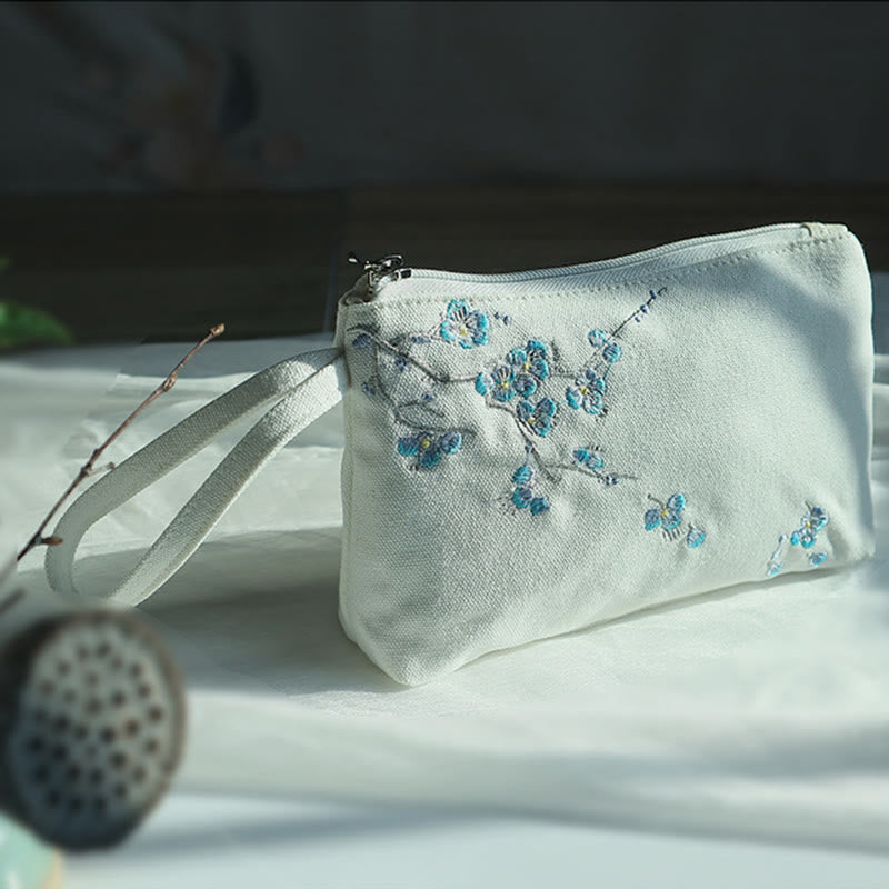 Small Flower Plum Cherry Crane Peach Blossom Embroidery Canvas Wallet Shopping Purse - Image 22